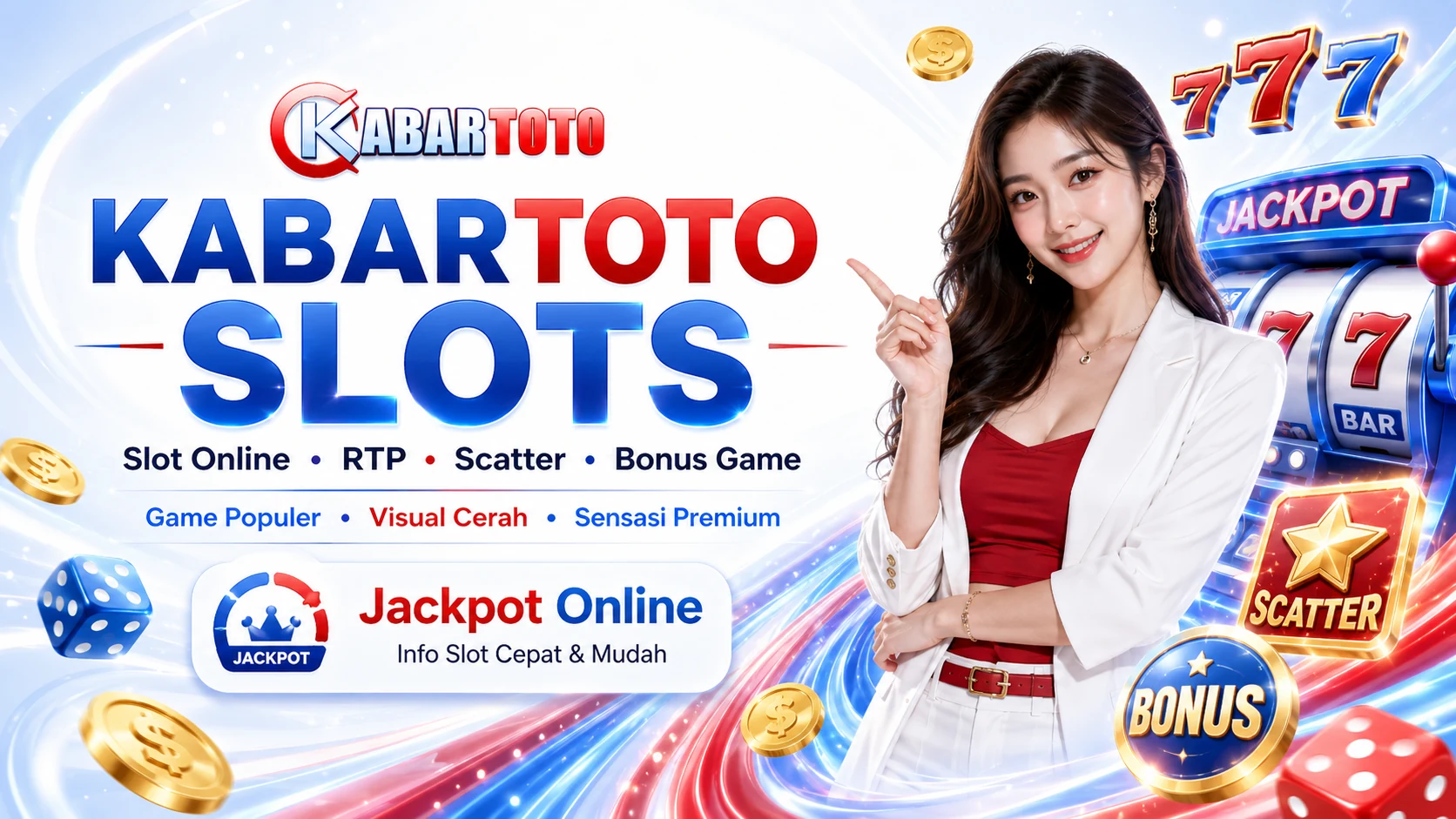 Banner halaman Slots KABARTOTO dengan tema slot online terang merah biru